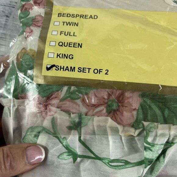 Vintage Le Fleur Springtime Pillow Sham Set Pink Green Floral Granny Core Ruffle - Picture 7 of 16